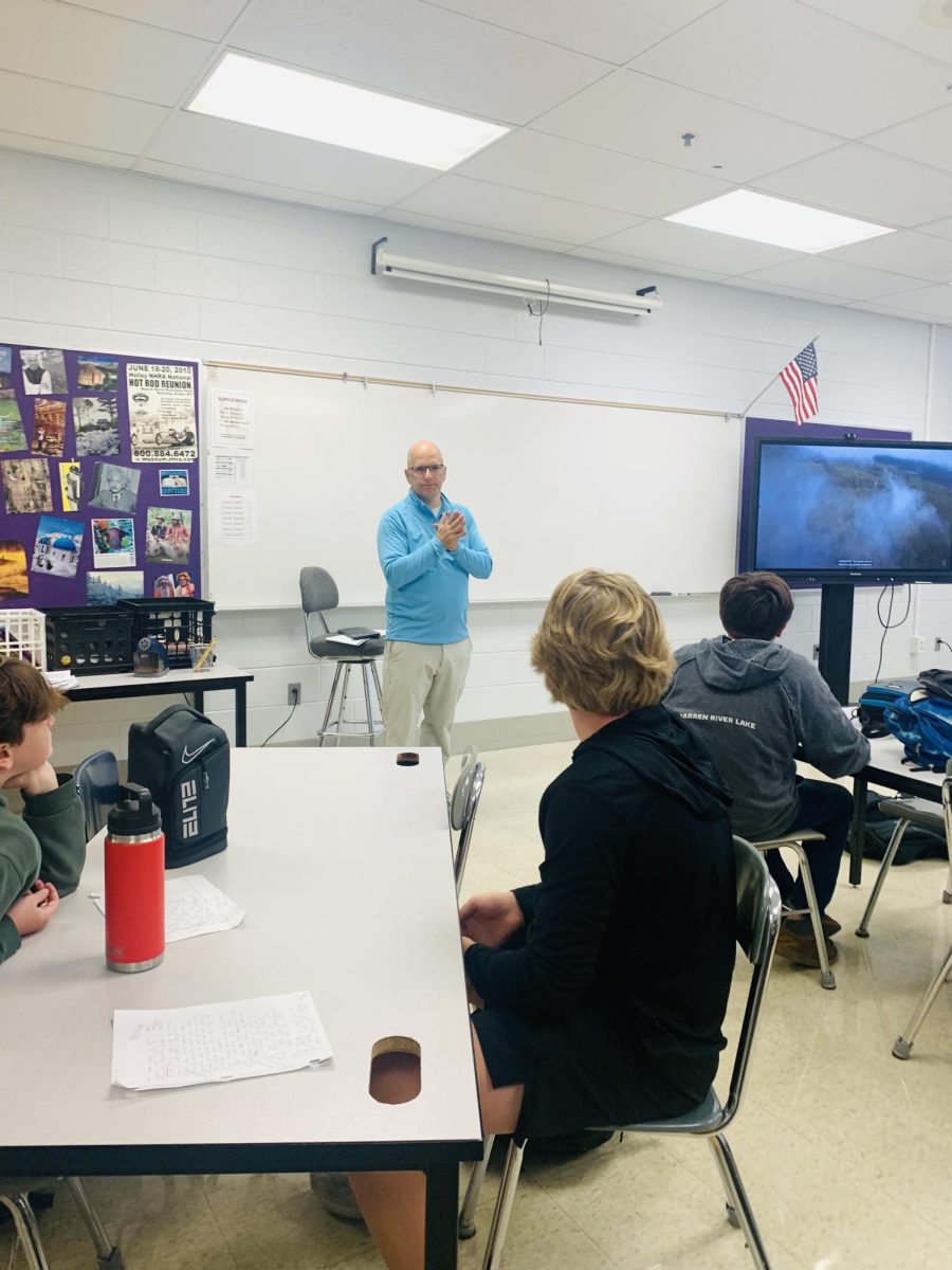 Mr. Gilpin teaches his first-period 8th-grade class about the American revolution