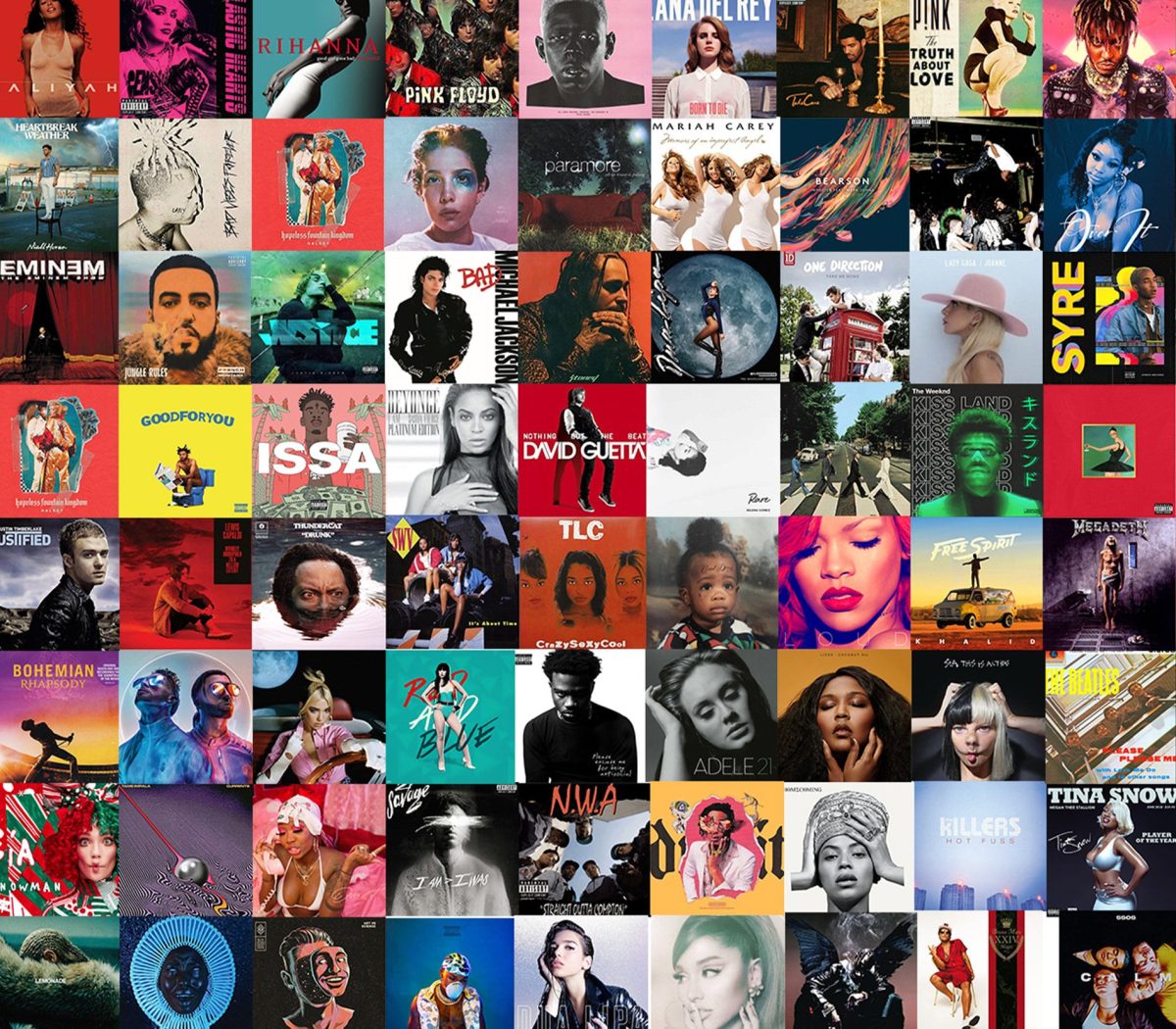 Collage of music artists album covers