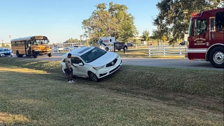 Police and emergency crews responding to a school bus crash near LSU in Baton Rouge