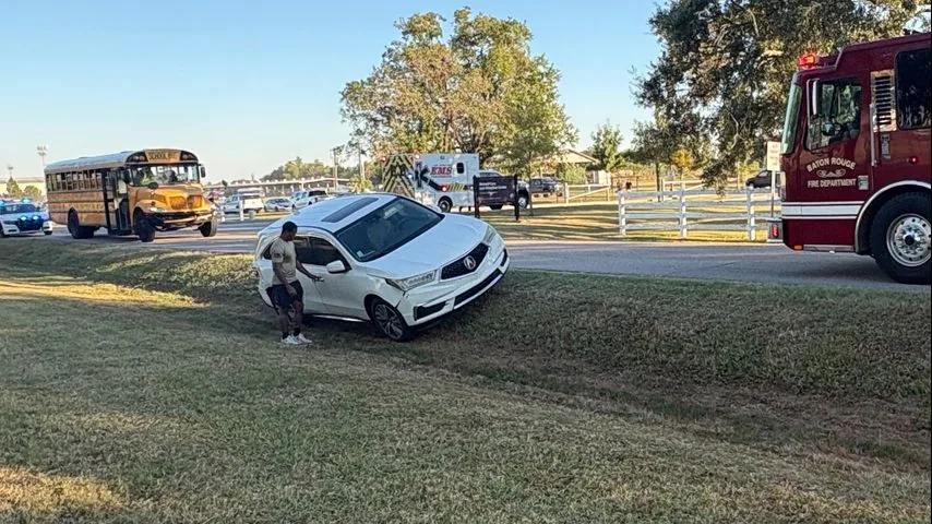 Police and emergency crews responding to a school bus crash near LSU in Baton Rouge