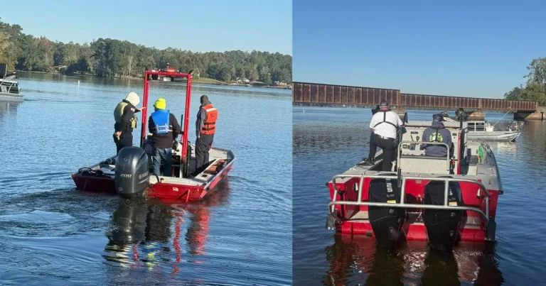 Search crews working on Lake Sinclair during the recovery of a missing boater
